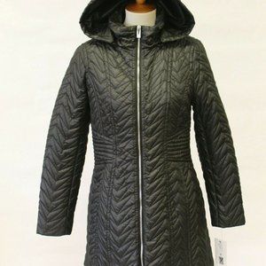 Via Spiga Zig Zag Quilted Hood Black Jacket Coat NEW Medium